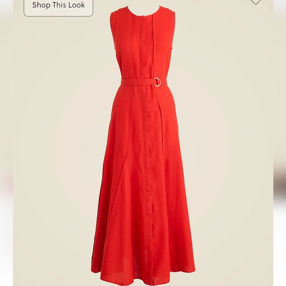 J. Crew Seamed Linen Dress with Removeable Belt - Red Arroyo - Picture 5 of 14